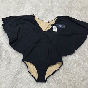Cabana life essentials black angel sleeve swim suit size medium new with tag